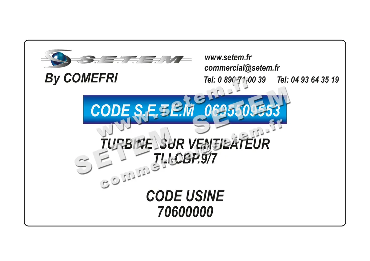 0695509553-TURBINE COMEFRI SUR VENTILATEUR * TLI.CBP.9/7 *