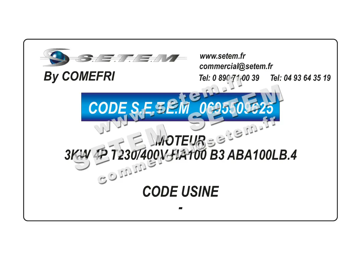 0695509625-MOTEUR COMEFRI 3KW 4P T230/400V HA100 B3 ABA100LB.4