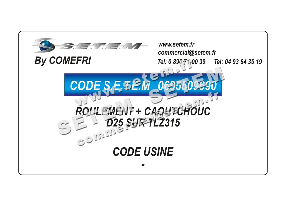 0695509690-ROULEMENT + CAOUTCHOUC D25 SUR TLZ315 COMEFRI