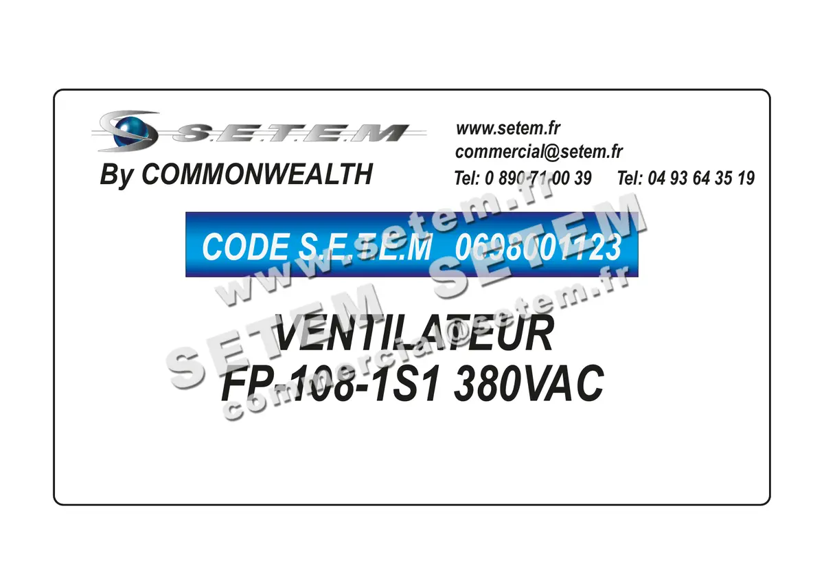 0698001123-VENTILATEUR COMMONWEAL FP-108-1S1 380VAC 2