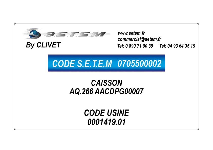 0705500002-CAISSON CLIVET AQ.266 AACDPG00007 *0001419.01*