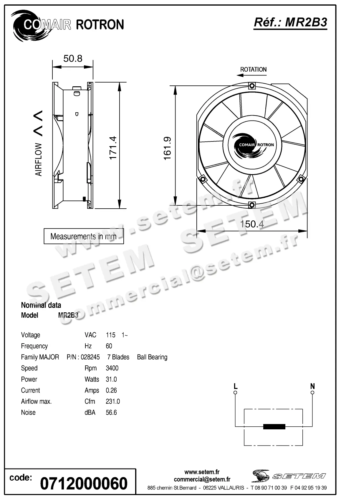 0712000060-VENTILATEUR COMAIR MR2B3 *28245* 2