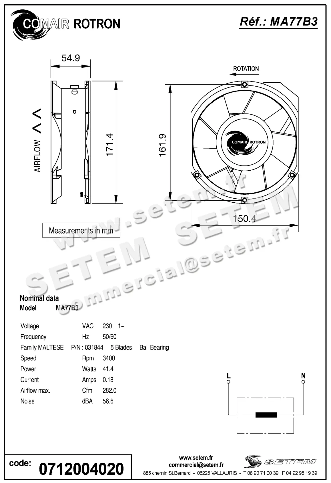 0712004020-VENTILATEUR COMAIR MA77B3 *31844* 2