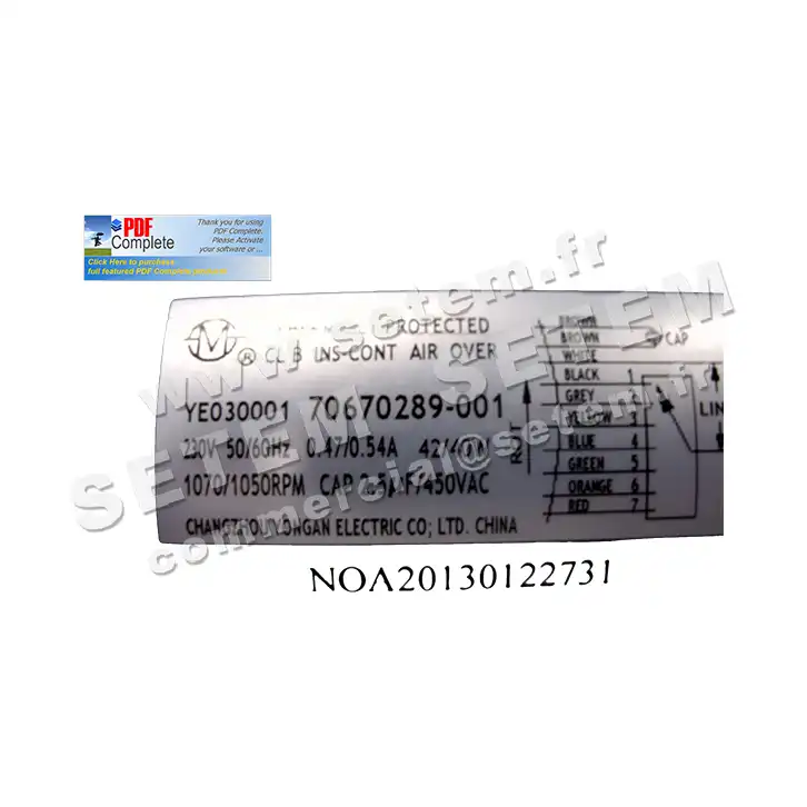 0738501101-MOTEUR CHANGZHOU YE030001 "70670289.001" 2