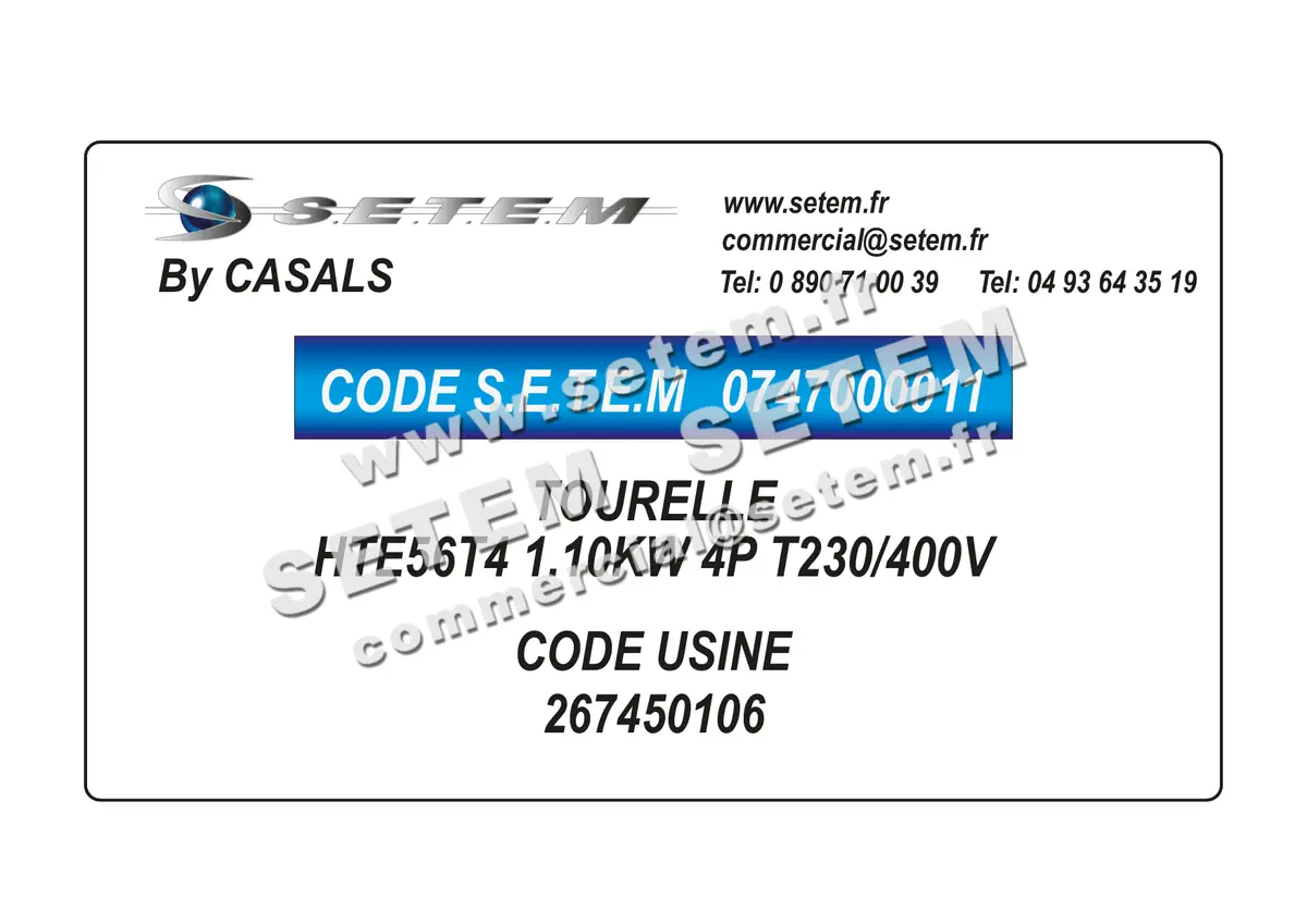 0747000011-TOURELLE CASALS HTE56T4 1.10KW 4P T230/400V *267450106*