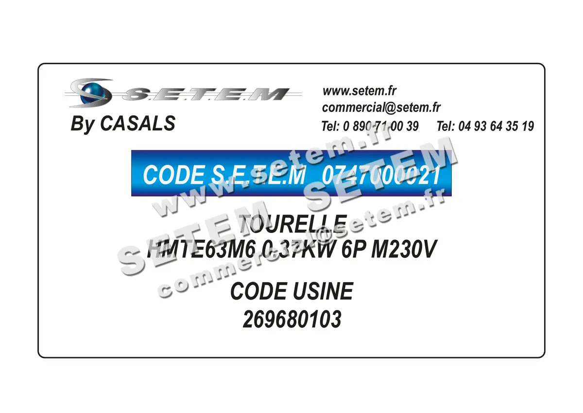 0747000021-TOURELLE CASALS HMTE63M6 0.37KW 6P M230V *269680103*