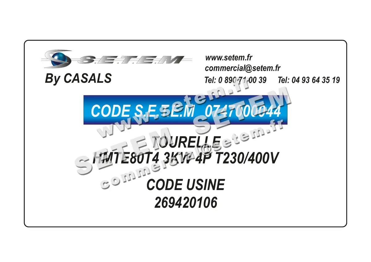 0747000044-TOURELLE CASALS HMTE80T4 3KW 4P T230/400V *269420106*