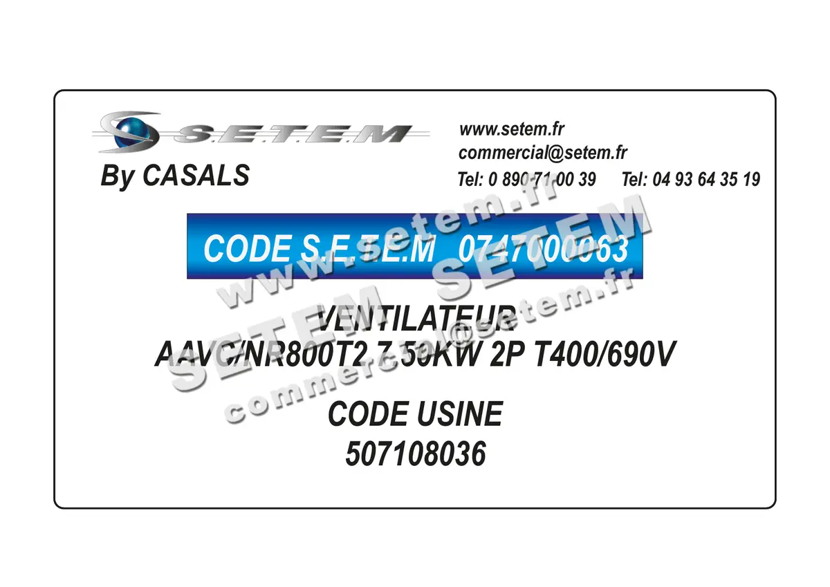 0747000063-VENTILATEUR CASALS AAVC/NR800T2 7.50KW 2P T400/690V *507108036*