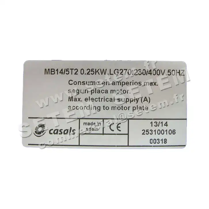0747000310-VENTILATEUR CASALS MB14/5T2 0.25KW 2P T230/400V *253100106* 3