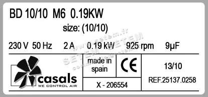 0747000908-VENTILATEUR CASALS BD10/10 M6 0.19KW 2