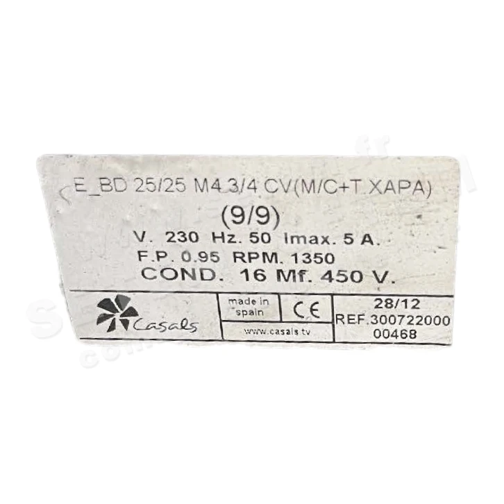 0747001201-VENTILATEUR CASALS BD25/25 M4 3/4CV *3007220000*
