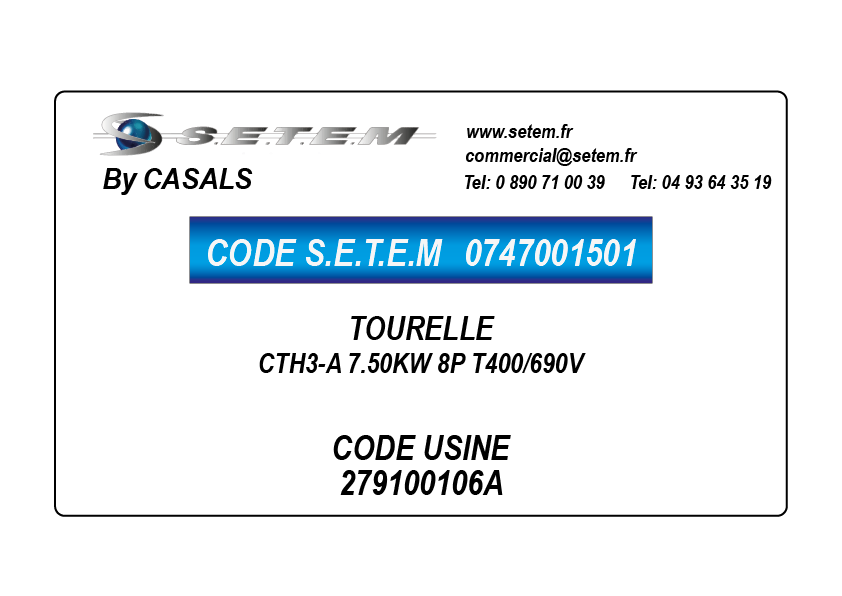 TOURELLE CTH3-A 7.50KW 8P T400/690V *279100106A*