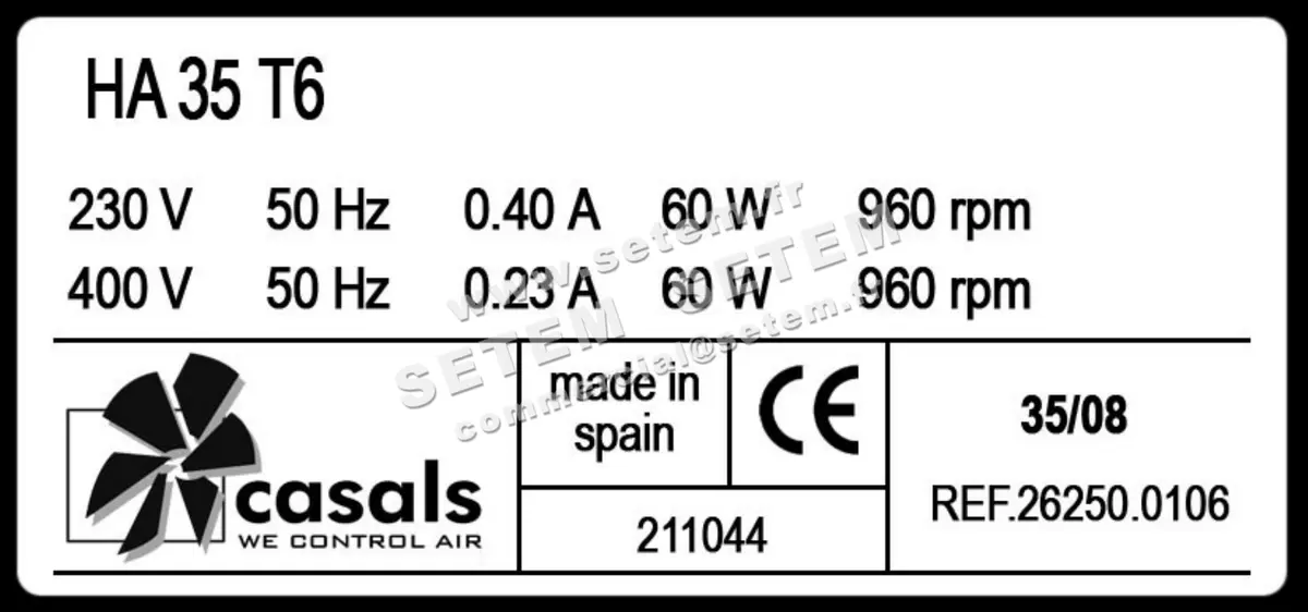 0747002210-VENTILATEUR CASALS HA35T6 *262500106* 2