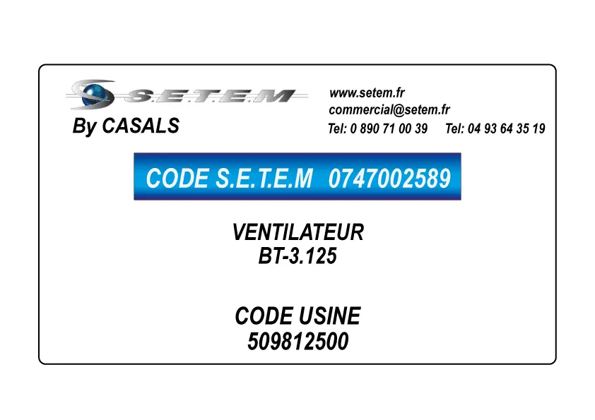 0747002589-VENTILATEUR CASALS BT-3.125 *509812500*