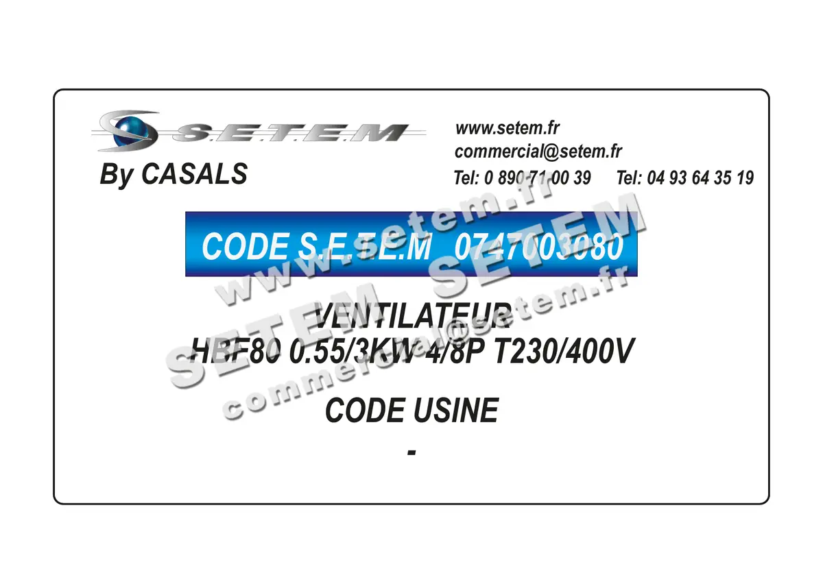 0747003080-VENTILATEUR CASALS HBF80 0.55/3KW 4/8P T230/400V