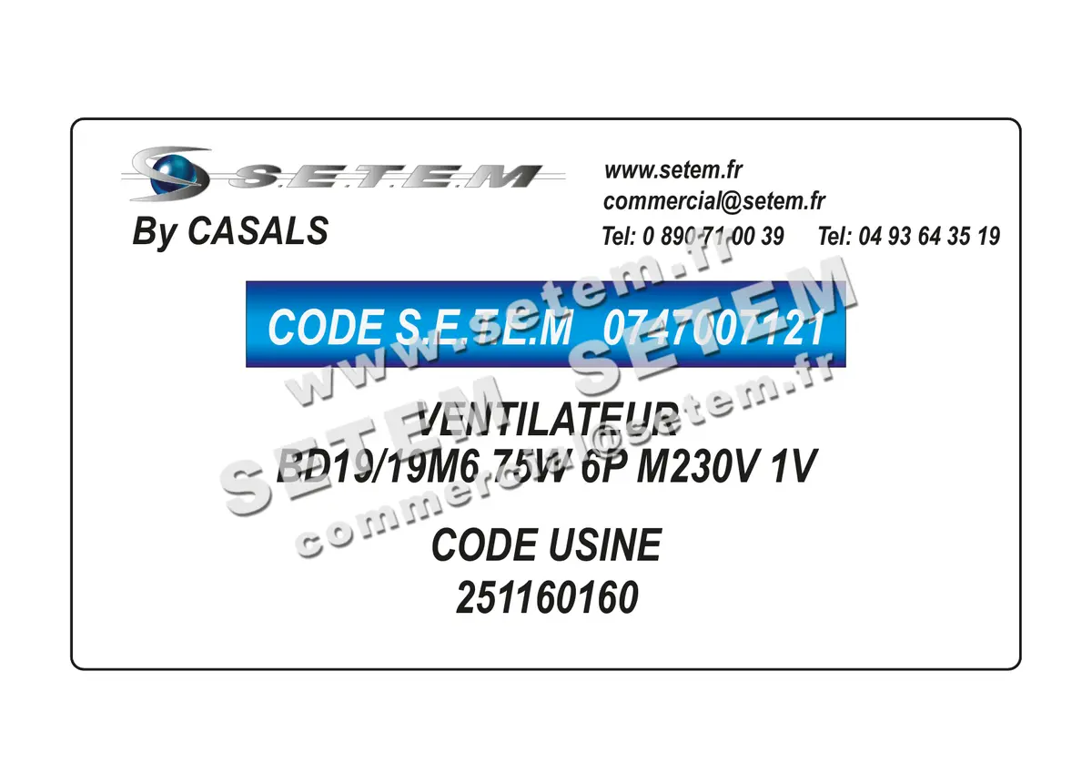 0747007121-VENTILATEUR CASALS BD19/19M6 75W 6P M230V 1V *251160160*