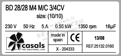0747007130-VENTILATEUR CASALS BD28/28M4 550W 4P M230V 1V +PI *251320160* 3
