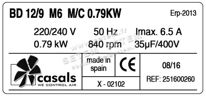 0747007153-VENTILATEUR CASALS BD12/9M6 M/C 790W 6P M230V 1V +PI *25180026002102* 3