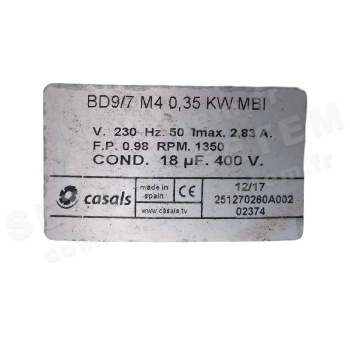 0747008001-VENTILATEUR CASALS BD9/7 M4 0.35KW 4P M230V 1V *251270260A002*