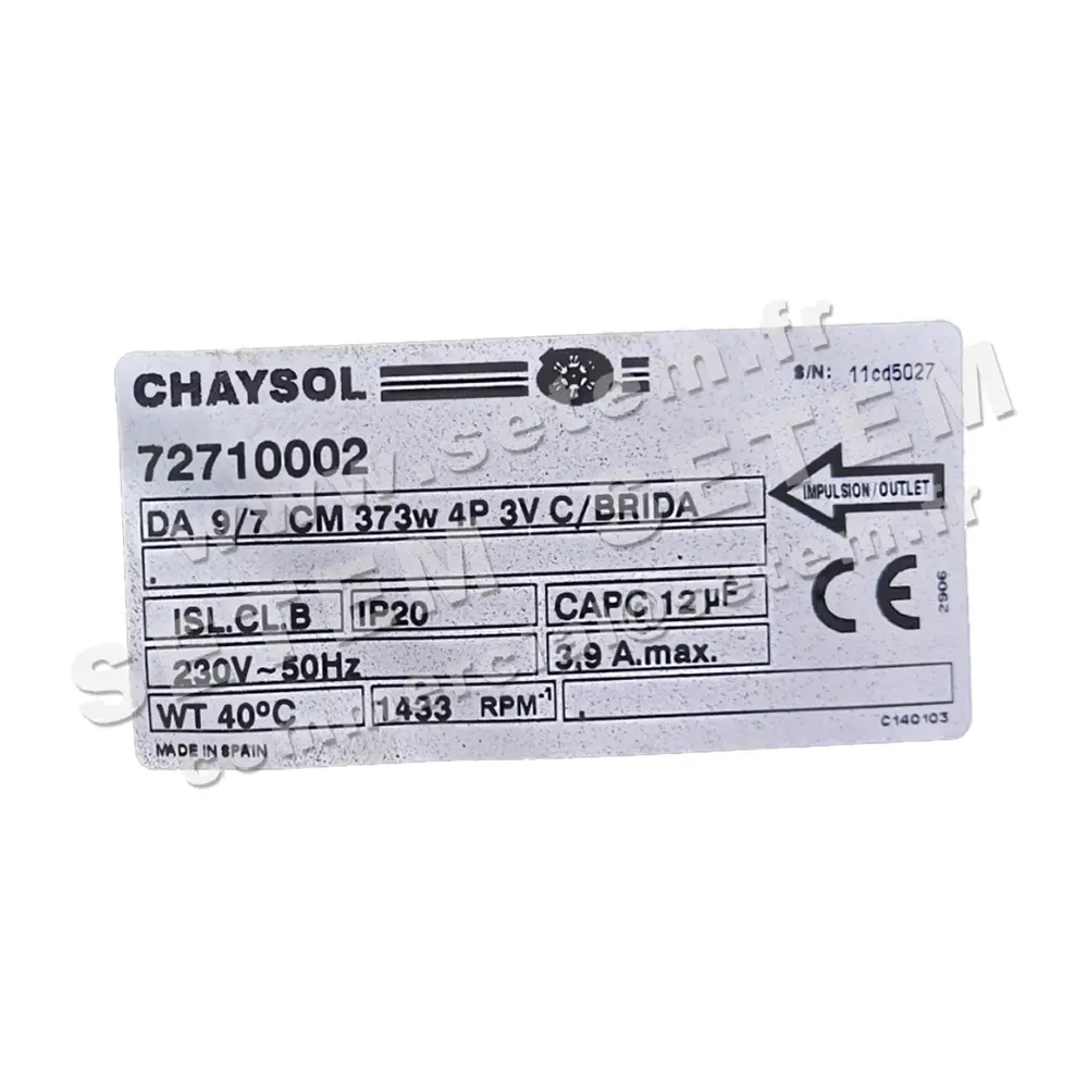 0749000000-VENTILATEUR CHAYSOL DA9/7B9 373W 4P M230V 3V *72710002*