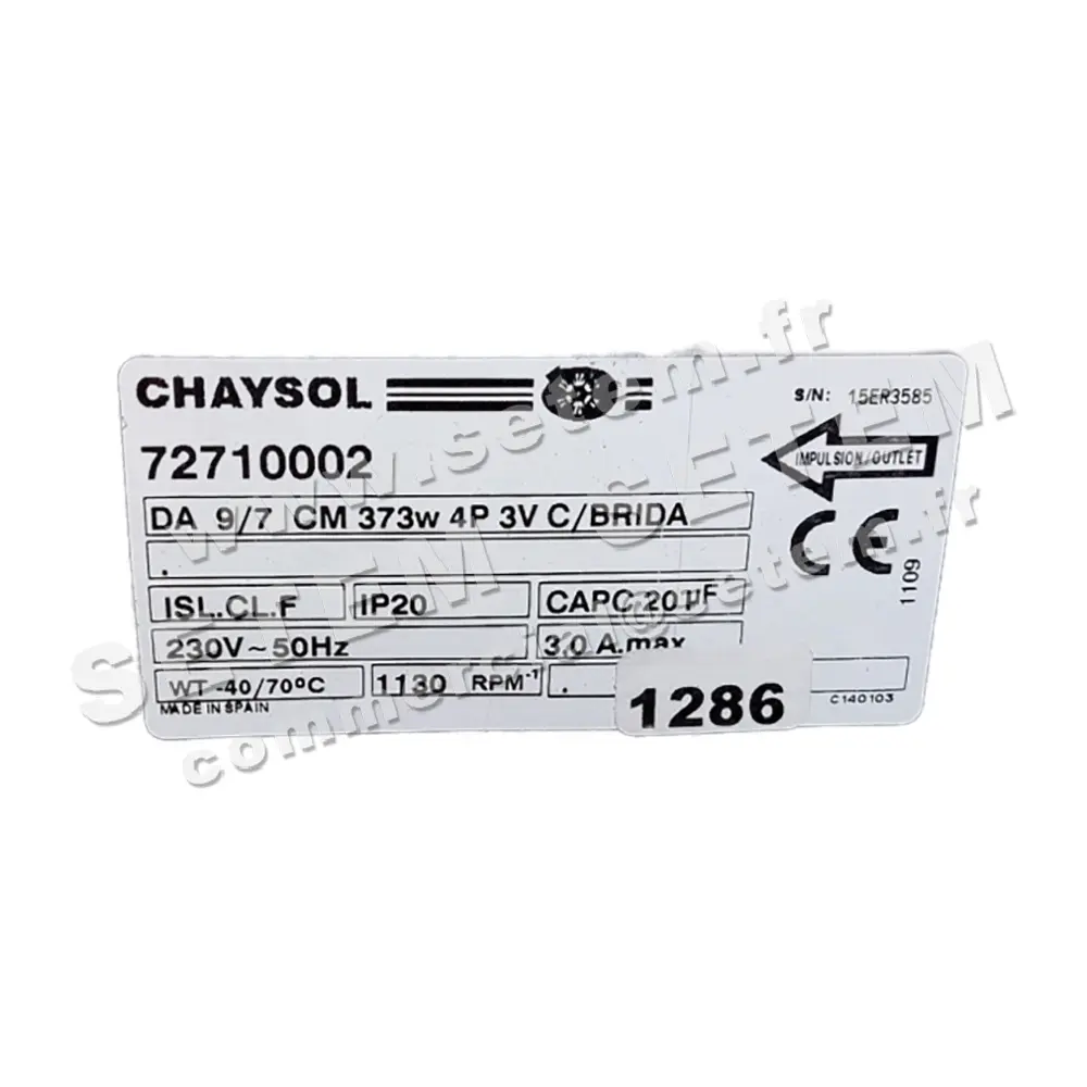 0749000000-VENTILATEUR CHAYSOL DA9/7B9 373W 4P M230V 3V *72710002* 2