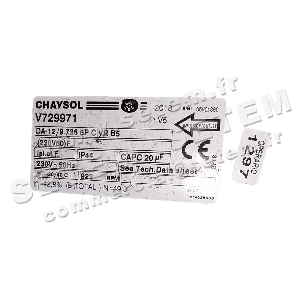 0749000012-VENTILATEUR CHAYSOL DA12/9CM/AL 736W 6P M230V +BR *V729971*