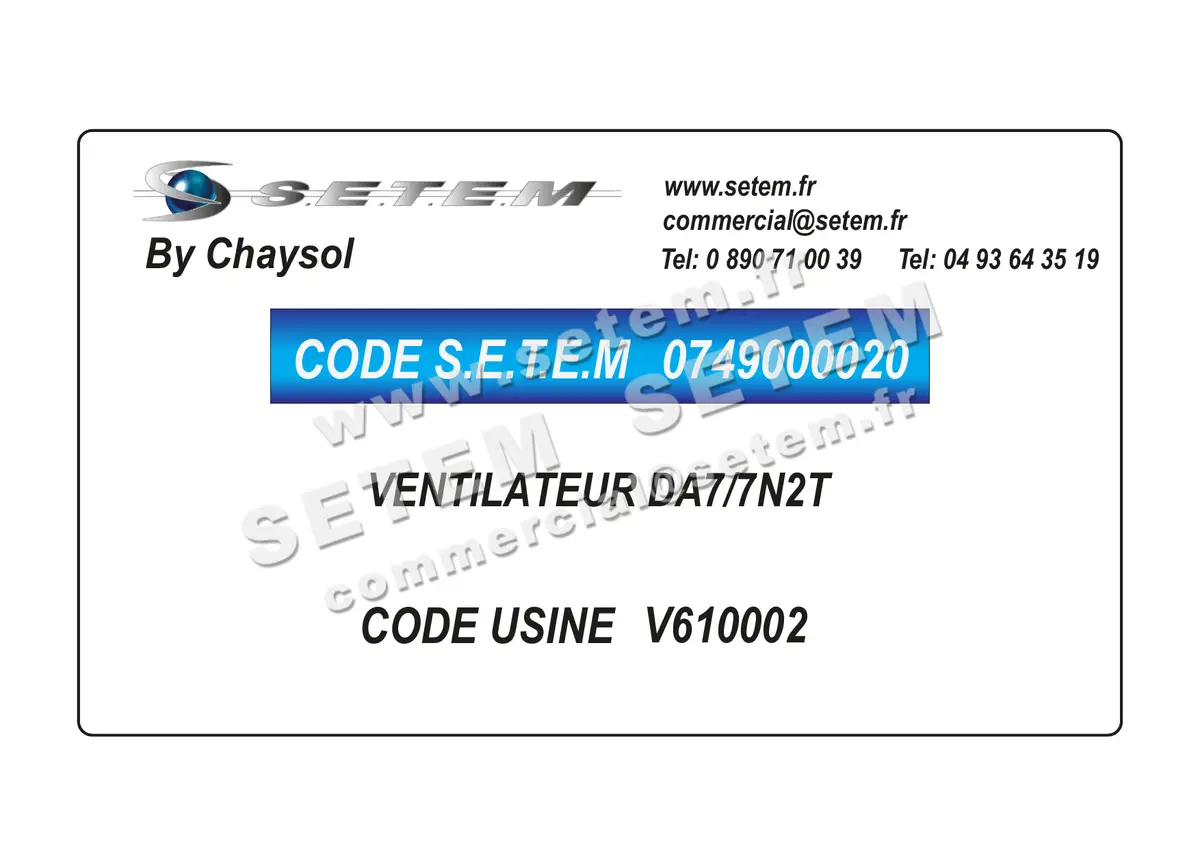0749000020-VENTILATEUR CHAYSOL DA7/7N2T *V610002* 2