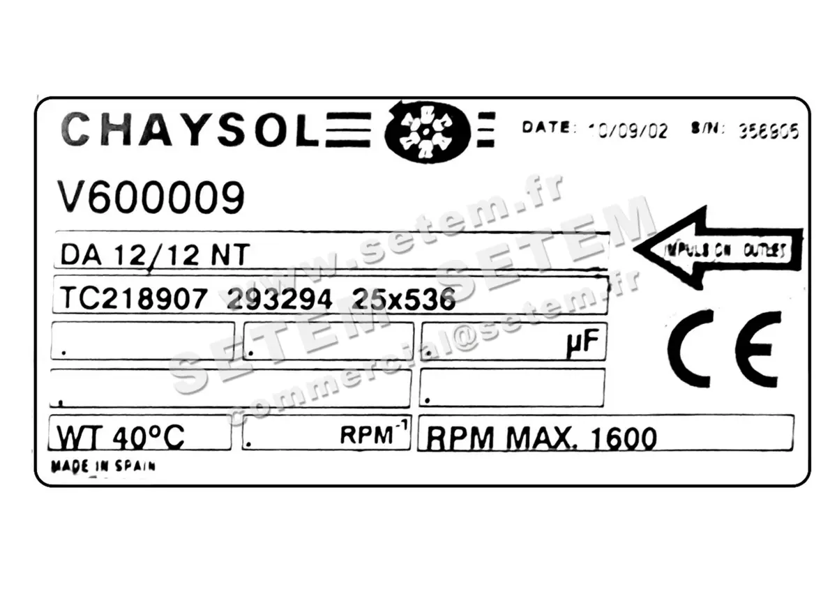 0749000026-VENTILATEUR CHAYSOL DA12/12NT *V600009* 2