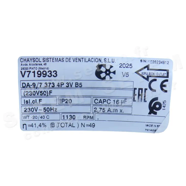 0749000046-VENTILATEUR CHAYSOL DA9/7 373W 4P M230V 3V *V719933*