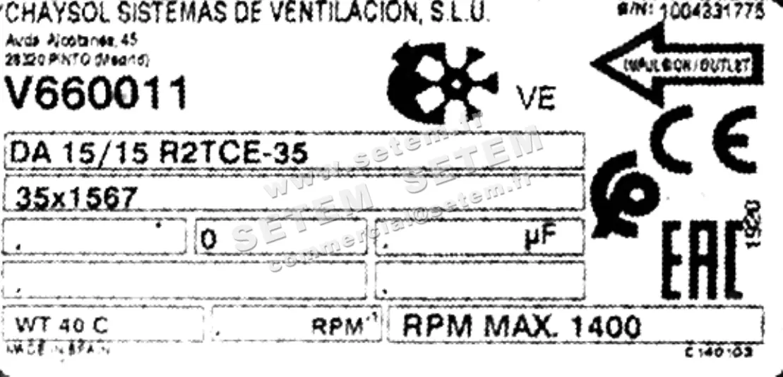 0749000207-VENTILATEUR CHAYSOL DA15/15R2TCE.35 *V660011*
