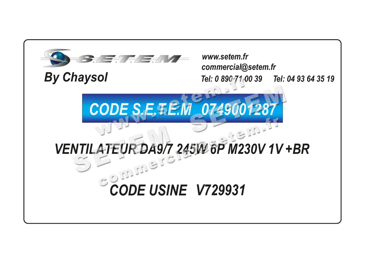 0749001287-VENTILATEUR CHAYSOL DA9/7 245W 6P M230V 1V +BR *V729931* 4