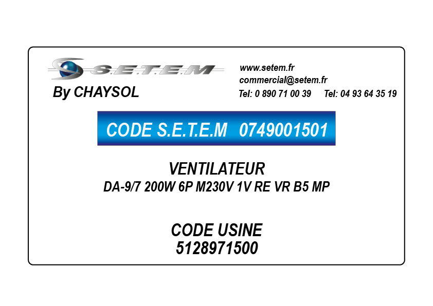VENTILATEUR DA-9/7 200W 6P M230V 1V RE VR B5 MP *5128971500*