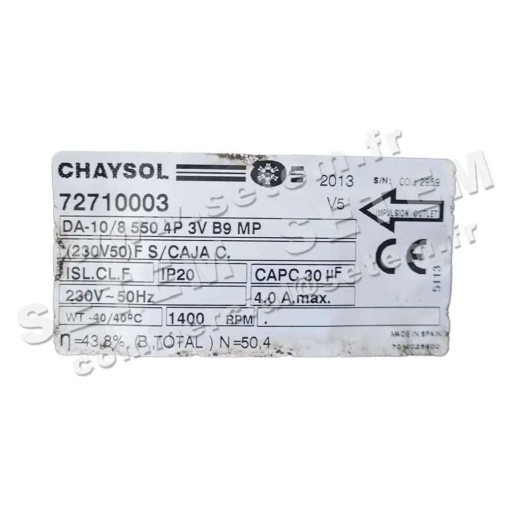 0749001999-VENTILATEUR CHAYSOL DA10/8CM 550W 4P M230V 3V YDK240.6 +BR *72710003* 3