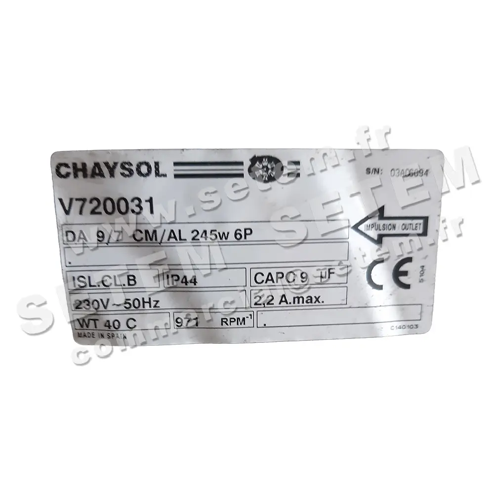 0749002021-VENTILATEUR CHAYSOL DA9/7CM/AL 245W 6P M230V 1V *V720031* 2