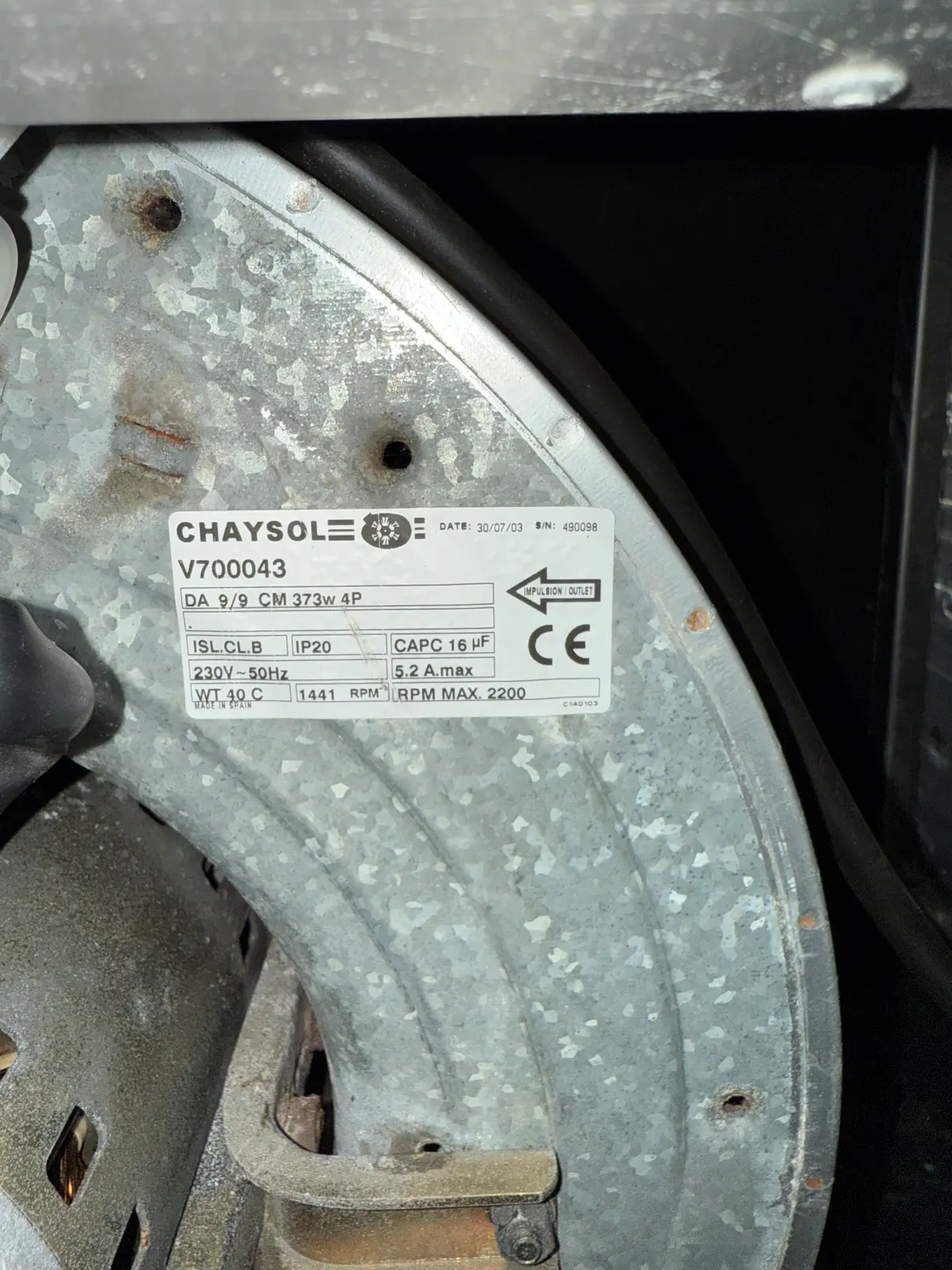 0749002032-VENTILATEUR CHAYSOL DA9/9CM 373W 4P M230V 1V *V700043* 2