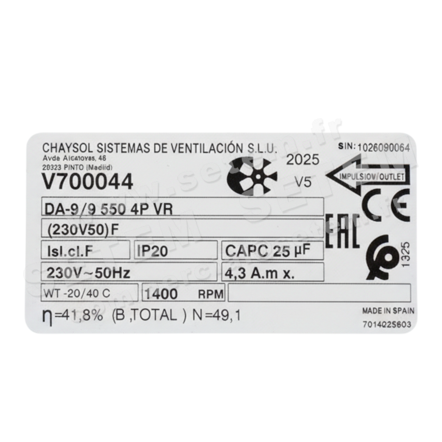 0749002037-VENTILATEUR CHAYSOL DA9/9CM 550W 4P M230V 1V *V700044* 4