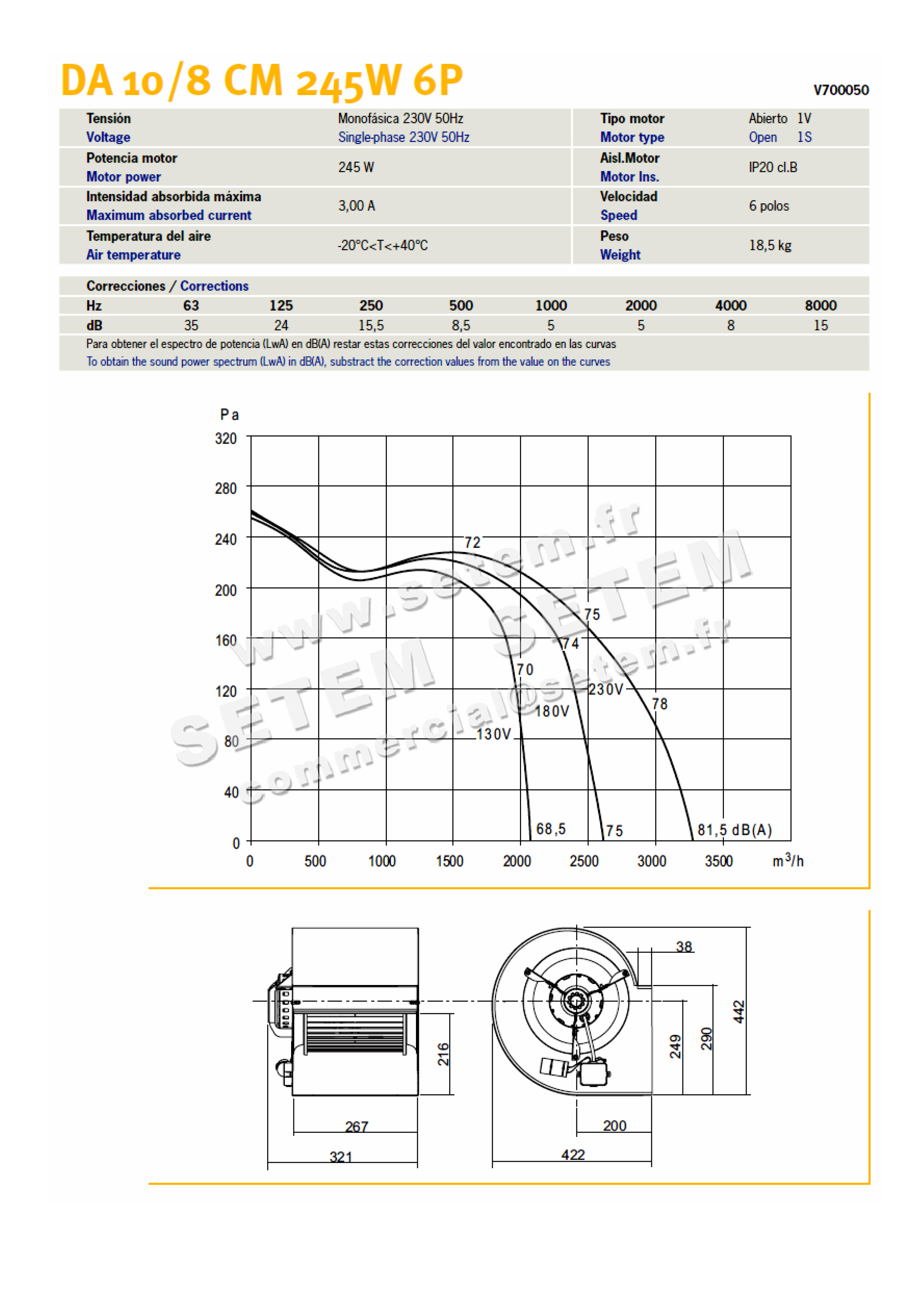 0749002040-VENTILATEUR CHAYSOL DA10/8.6P.VR.245 245W 6P M230V 1V YDK240.6 *V700050* 4