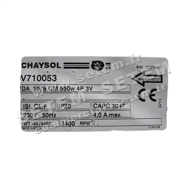 0749002050-VENTILATEUR CHAYSOL DA10/8CM 550W 4P M230V 3V MAB/4.580R1.3V *V710053* 3