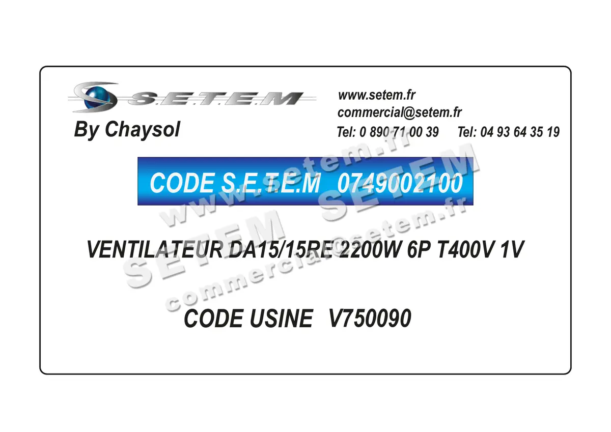 0749002100-VENTILATEUR CHAYSOL DA15/15RE 2200W 6P T400V 1V *V750090* 2