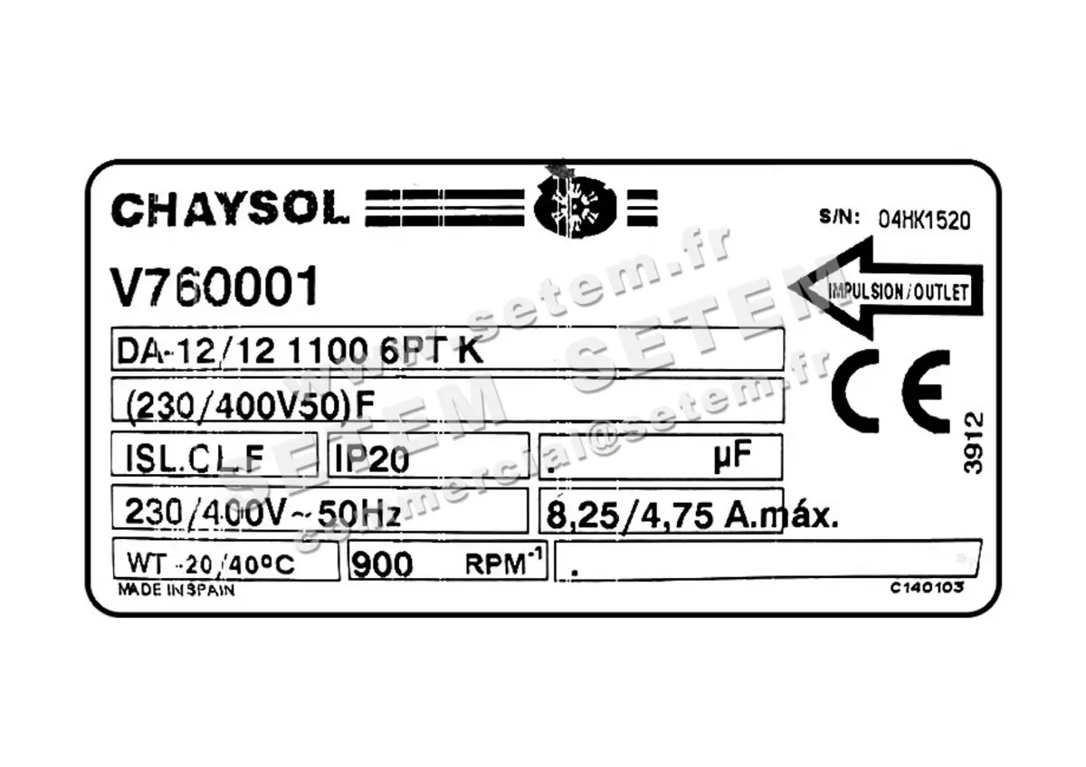 0749002102-VENTILATEUR CHAYSOL DA12/12RTCCM/AL 1100W 6P T230/400V 1V *V760001* 2