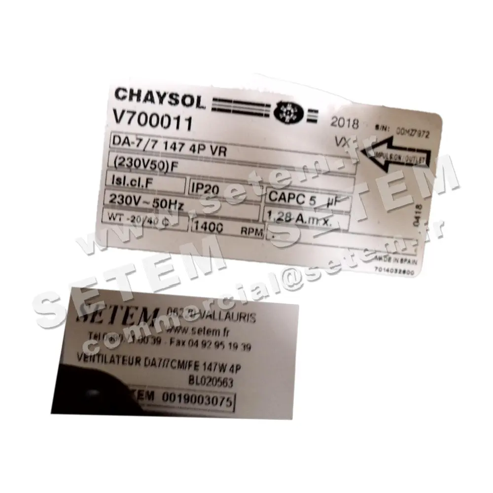 0749003075-VENTILATEUR CHAYSOL DA7/7CM/FE 147W 4P M230V 1V +BR *V725229* 4