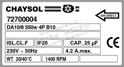0749005055-VENTILATEUR CHAYSOL DA10/8 550W 4P M230V 1V +BR B10 *72700004* 2