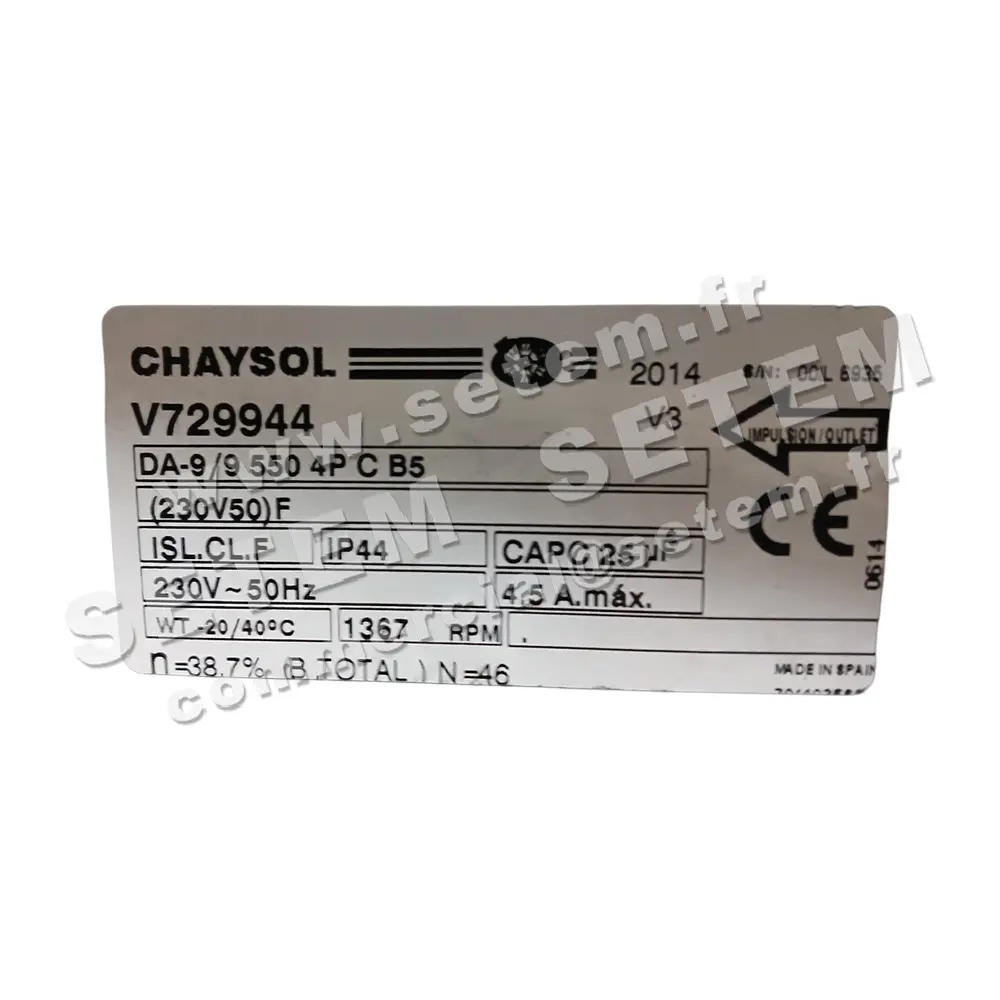 0749005114-VENTILATEUR CHAYSOL DA9/9CM/AL 550W 4P M230V 1V +BR *V729944*