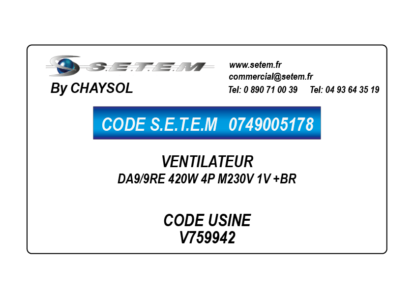 VENTILATEUR DA9/9RE 420W 4P M230V 1V +BR *V759942*