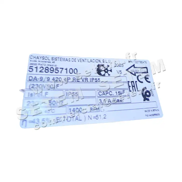 0749007100-VENTILATEUR CHAYSOL DA9/9 420W 4P M230V 1V RE VR *5128957100* 2