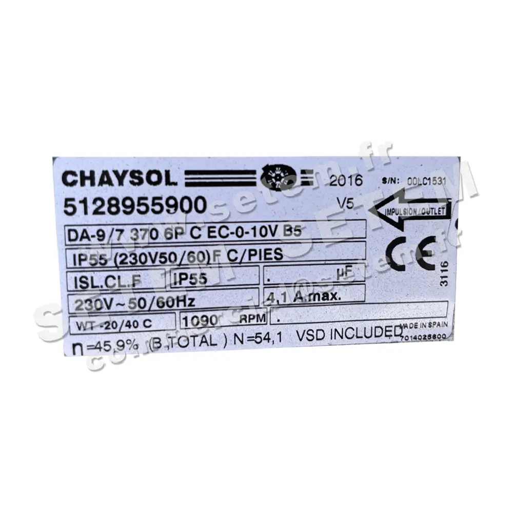 0749008452-VENTILATEUR CHAYSOL DA9/7 370W 6P M230V 0.10V *5128955900* 2