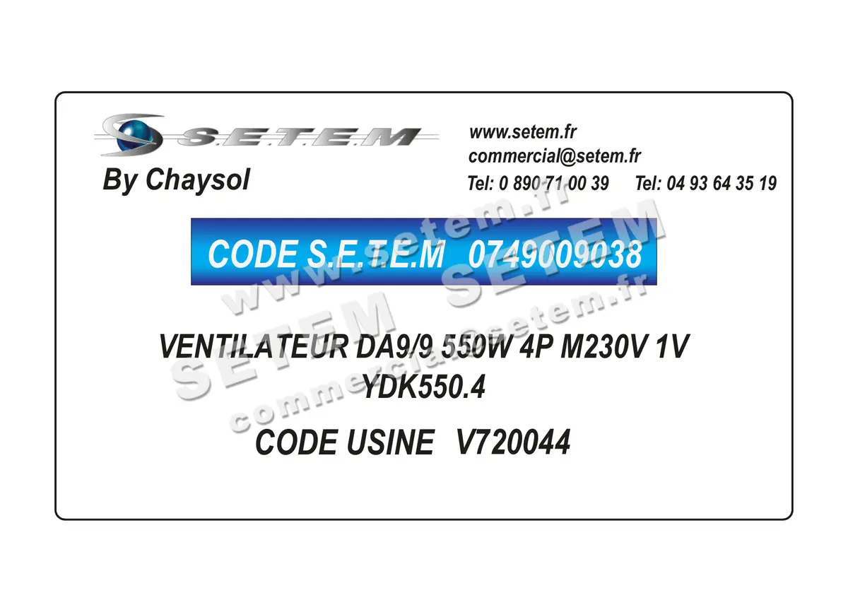 0749009038-VENTILATEUR CHAYSOL DA9/9 550W 4P M230V 1V YDK550.4 *V720044* 5