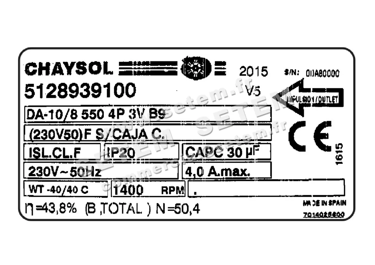 0749009100-VENTILATEUR CHAYSOL DA10/8 550W 4P M230V 3V 9073004300 +BR *5128939100* 2
