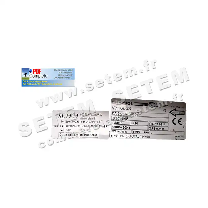 0749009934-VENTILATEUR CHAYSOL DA9/7CM 373W 4P M230V 1V +BR *V709934* 2