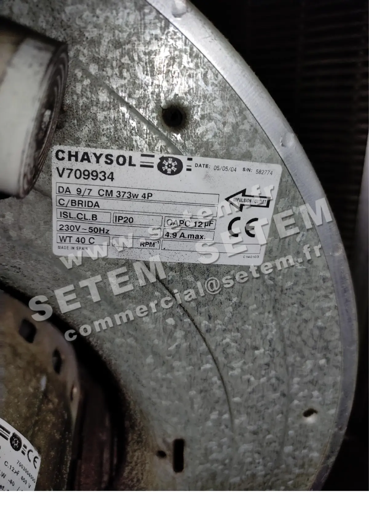 0749009934-VENTILATEUR CHAYSOL DA9/7CM 373W 4P M230V 1V +BR *V709934* 3